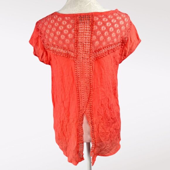 Philosophy Jr. Studio Coral Lace Crochet Top Split Back Blouse XS - Picture 5 of 10